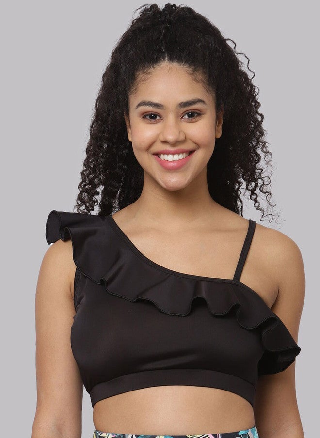CUKOO One Shoulder Padded Frill Swim Top - Image 1